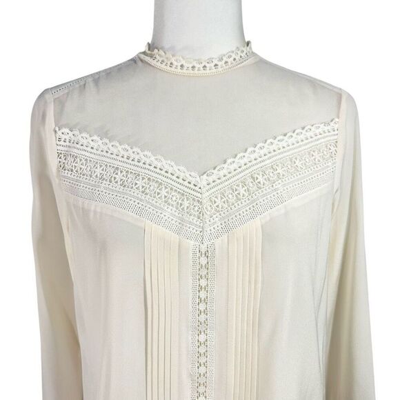 Rebecca Taylor Women's Cream Long Sleeve Sheer Yoke Silk Blend Blouse Size 4 - Picture 3 of 14